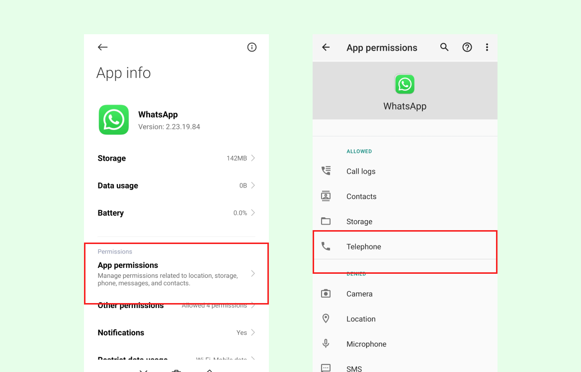 Allow WhatsApp App Permissions